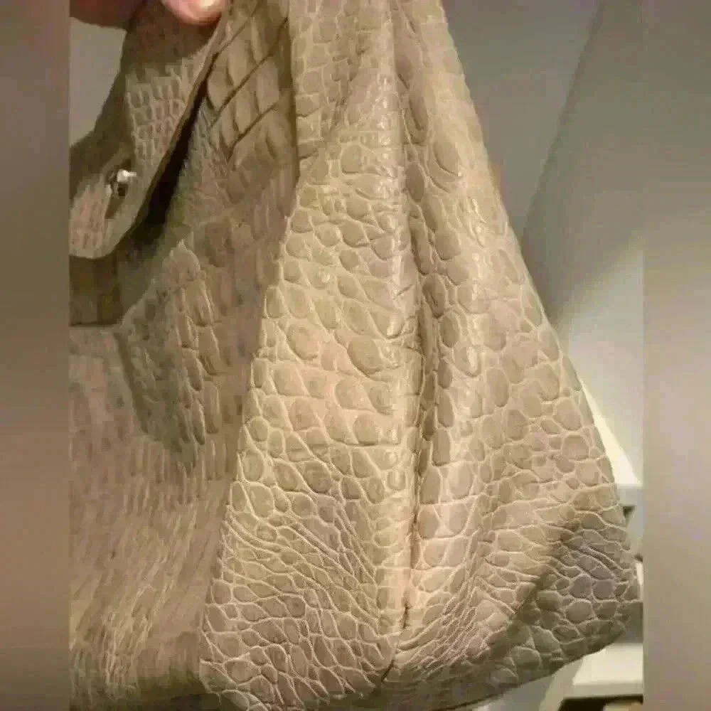 Furla Croc Embossed Handbag Satchel Lg Genuine Italian Leather Womens Taupe